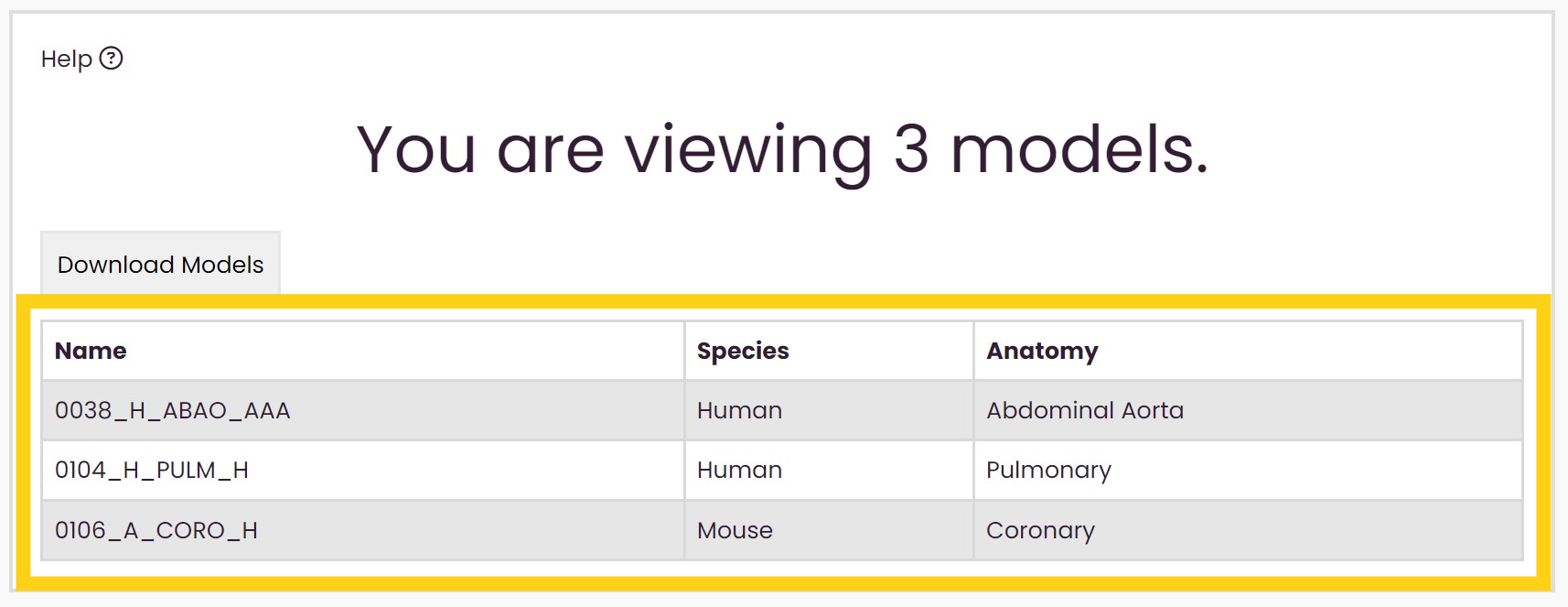 Image of table for shared models highlight details.